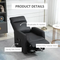 HOMCOM Electric Power Lift Chair for Elderly with Remote Control, Side Pocket, Power Reclining Chair for Living Room Home Theater Seating, PU, Black(m-6)