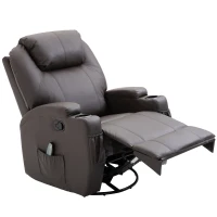HOMCOM Faux Leather Recliner Chair with Massage, Vibration, Muti-function Padded Sofa Chair with Remote Control, 360 Degree Swivel Seat with Dual Cup Holders, Brown(m-2)