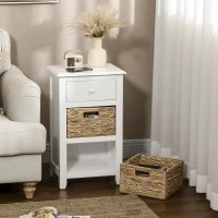 HOMCOM End Side Table with Removable Woven Baskets and Drawer for Living Room, Bedroom, 15.6"x11.8"x26.2", White(m-7)