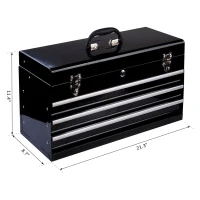HOMCOM 3-Drawer Tool Storage Chest Steel Tool Box Organizer Portable Garage Tool Cabinet Toolbox w/ Handle Black(m-3)