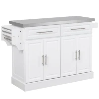 HOMCOM Rolling Kitchen Island on Wheels, Storage Cart with Stainless Steel Top, White(m-2)