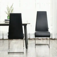 HOMCOM Set of 2 Dining Chairs High Back PU Leather Upholstered Accent Chairs for Kitchen Living Room with Cantilever Steel Frame, Black(m-7)