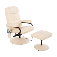 HOMCOM Massage Recliner Ottoman Set Electronic Swivel Armchair with Wrapped Base and Matched Footrest 10 Vibration Modes Beige(m-2)