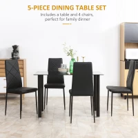 HOMCOM Modern Dining Table Set for 4, Space-Saving 5 Pieces Kitchen Table Set with Rectangle Table and Steel Frame, Black(m-4)