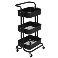 HOMCOM 3-Tier Rolling Serving Cart Utility Kitchen Trolley Storage Cart Multifunction Organizer Shelving Units with Wheels, Black(m-9)
