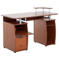 HOMCOM Computer Table Desk PC Desktop Drawer Home Office Furniture Walnut(m-6)