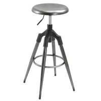 HOMCOM Industrial Backless Bar Stool Metal Swivel Seat Adjustable Height  Silver(m-2)