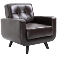 HOMCOM PU Leather Armchair Padded Accent Club Chair,  Tufted Back Wooden Seat with Armrest Living Room Furniture, 31.5" W, Brown(m-2)