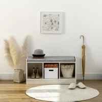 HOMCOM Shoe Bench with Storage Cubes, Shoe Cabinet with Cushion and Open Compartments, for Entryway, Hallway, White(m-6)