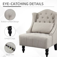 HOMCOM Tall Tufted Wingback Chair Nailhead Living Room Grey(m-5)