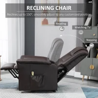 HOMCOM Electric Power Lift Chair for Elderly, PU Leather Recliner Sofa with Footrest and Remote Control for Living Room, Brown(m-4)