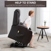 HOMCOM PU Leather Electric Power Lift Chair for Elderly Recliner Sofa with Cup Holders and Footrest (Brown)(m-5)