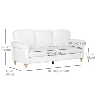 HOMCOM 3-Seater Sofa Couch, 81" Modern Upholstered Linen Fabric Sofa with Rubberwood Legs, Nailhead Trim and Rolled Arms for Living Room, Bedroom and Apartment, White(m-3)