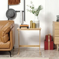 HOMCOM C-Shaped Side Table, End Table, Under Sofa Table with Bamboo Frame for Living Room, Bedroom, Natural(m-9)