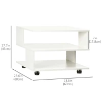 HOMCOM Modern Side Table with Storage Shelves, Square End Table for Bedroom, Living Room, Small Space, Night Stand with Adjustable Feet, White(m-3)