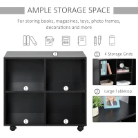 HOMCOM Rolling Mobile Storage Shelf, Wood File Cabinet, Functional Wood Cabinet for Home Office with Wheels Perfect for Study Office, Black(m-6)