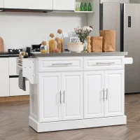 HOMCOM Rolling Kitchen Island on Wheels, Storage Cart with Stainless Steel Top, White(m-1)