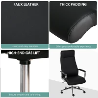 Vinsetto Office Chair Faux Leather High-Back Rocker Swivel Computer Desk Chair with Wheels, Steel Base, Black(m-8)