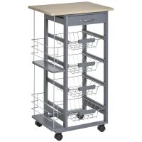 HOMCOM Rolling Kitchen Cart, Utility Storage Cart with 4 Baskets, Drawer, Side Racks, Wheels for Dining Room, Dark Grey(m-2)