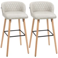 HOMCOM Bar Stool Set of 2 PU Leather Padded Counter Height Bar Stools with Footrest and Adjustable Feet for Home Kitchen White(m-2)