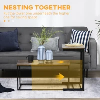 HOMCOM Nesting Tables Set of 2, Industrial Style Coffee Table Set with Metal Frame & Adjustable Foot Pads for Living Room, Bed Room, Brown(m-4)