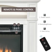 HOMCOM 32" Electric Fireplace with Mantel, Freestanding Heater with LED Log Flame, Shelf and Remote Control, 1400W, White(m-5)