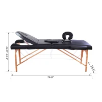 HOMCOM 91" 3 Section 4" Pad Foldable Massage Table Spa Facial Couch Bed w/ Carry Case Black(m-3)