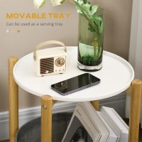 HOMCOM Round Side Table with Detachable Tray Top and Fabric Storage Basket, End Table with Bamboo Frame(m-5)