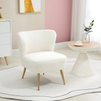 HOMCOM Lounge Chair for Bedroom Living Room Chair with Soft Upholstery and Gold Legs White