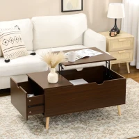 HOMCOM Coffee Table with Wood Legs, Lift Top Coffee Table with Drawer, Hidden Compartment, 38.6" x 21.3" x 18.9", Brown(m-1)