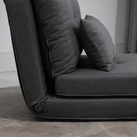 HOMCOM 2-In-1 Design Modern Style Floor Lazy Sofa with 5 Position Adjustable Backrest, Thick Padding, Metal Frame and 2 Pillows, for Living Room, Study, Bedroom, Balcony, Dark Grey(m-9)