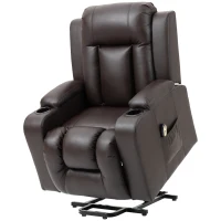 HOMCOM PU Leather Electric Power Lift Chair for Elderly Recliner Sofa with Cup Holders and Footrest (Brown)(m-2)