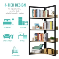 HOMCOM 4-Tier Freestanding Bookcase Bookshelf, Metal Frame Wooden Storage Organizer Shelf with Anti-toppling Design for Home Office, Oak & Black(m-6)