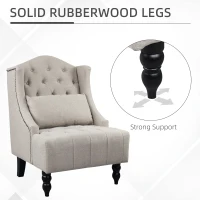 HOMCOM Tall Tufted Wingback Chair Nailhead Living Room Grey(m-4)