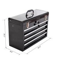 HOMCOM Tool Chest 4 Drawer Storage Toolbox Top Compartment Lockable Organizer Portable Garage Black(m-3)