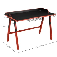 HOMCOM 55" Gaming Desk Gaming Table Home Office Desk with Durable Steel Frame, Game Station with Earphone Hook, Cup Holder, Under Table Wire Box, Game Handle Holder, Black(m-3)