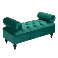 HOMCOM Upholstered Velvet Bench Button Tufted Multipurpose Shoe Stool for Living Room, Bedroom, Entryway, Green(m-2)