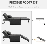 HOMCOM 3-in-1 Convertible Sleeper Sofa Bed Guest Bed Cot Lounge Chair Footstool with 5-Position Backrest Pillow, Linen Grey(m-6)