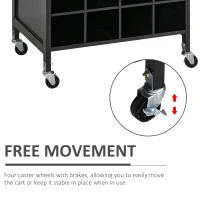 HOMCOM Rolling Kitchen Trolley Serving Cart with Drawer, Cup Holder and Wine Rack Storage Cabinet Kitchen Island Cart with Wheels, Black(m-5)