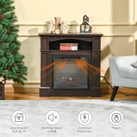 HOMCOM 32" Electric Fireplace with Mantel, Freestanding Heater with LED Log Flame, Shelf and Remote Control, 1400W, Dark Coffee(m-7)