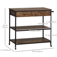 HOMCOM Industrial Kitchen Island with Storage, Kitchen Cart with Drawers, Storage Shelves, Towel Rack, Metal Frame for Dining Room, Living Room,Rustic Brown(m-3)