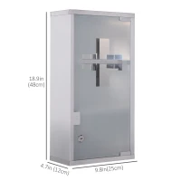HOMCOM Wall Mount Medicine Cabinet Bathroom Cabinet with 2 Shelves, Stainless Steel Frame and Glass Door, Lockable with 2 Keys(m-3)