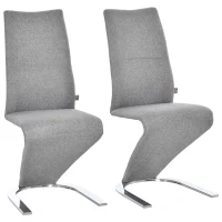 HOMCOM Set of 2 Dining Chairs with Modern Style High Back Side Chairs with Upholstered Seat, Solid Steel Base for Living Room, Kitchen, Study, Grey(m-2)