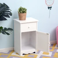 HOMCOM Set of 2 Wood Bedside Table Freestanding Cupboard Nightstands Storage Unit w/ Large Cabinet and Drawer White(m-4)