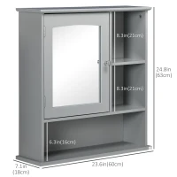 kleankin Wall-Mounted Medicine Cabinet, Bathroom Mirror Cabinet with Doors and Storage Shelves, Grey(m-3)
