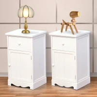 HOMCOM Set of 2 Wood Bedside Table Freestanding Cupboard Nightstands Storage Unit w/ Large Cabinet and Drawer White(m-1)