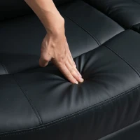 HOMCOM Double Reclining Loveseat, PU Leather Manual Recliner Sofa Chair with Pullback Control Footrest for Living Room, Black(m-9)