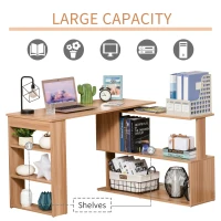 HOMCOM L Shaped Desk, 360° Rotating Corner Desk, Computer Writing Table Workstation with Storage Shelf for Home Office, Maple Brown(m-4)