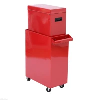 HOMCOM 20-Inch 2-in-1 Rolling Tool Cart Wheeled Storage Cabinet Organizer with Drawers - Black/Red(m-5)