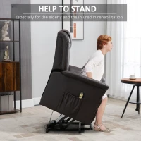 HOMCOM Electric Power Lift Chair for Elderly, PU Leather Recliner Sofa with Footrest and Remote Control for Living Room, Brown(m-5)